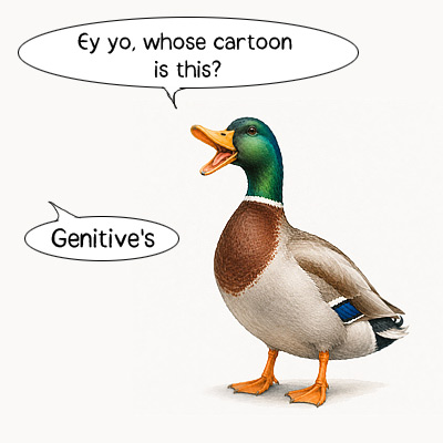 cartoon for the core idea of Genitive and its use in English