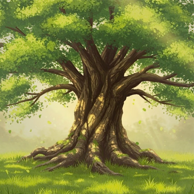A beautiful tree as cartoon for a german word family explorer